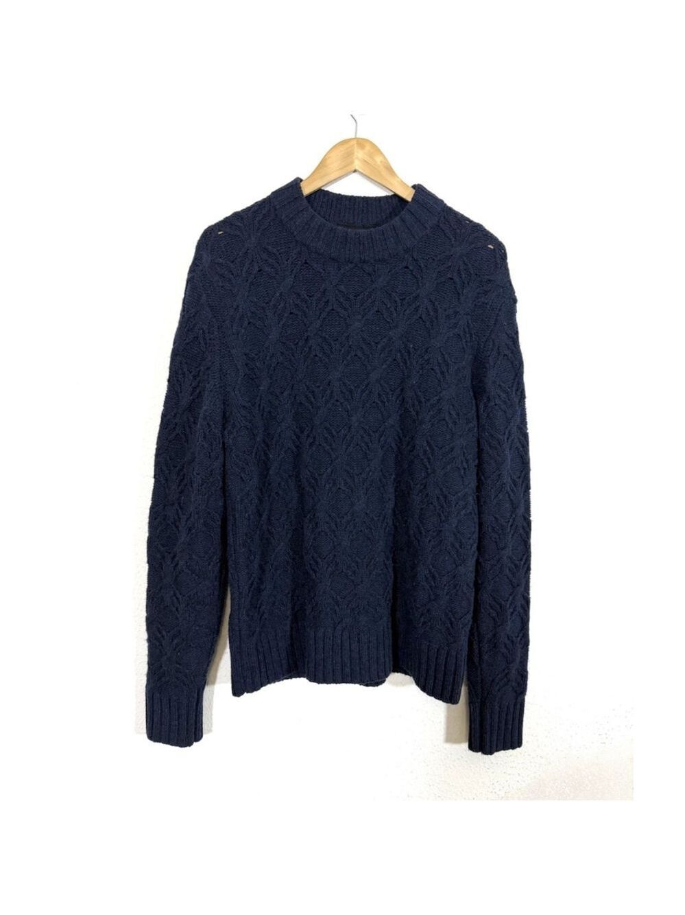 The Kooples Fisherman Cable Knit Wool Sweater Large Women Blue Nautical $445